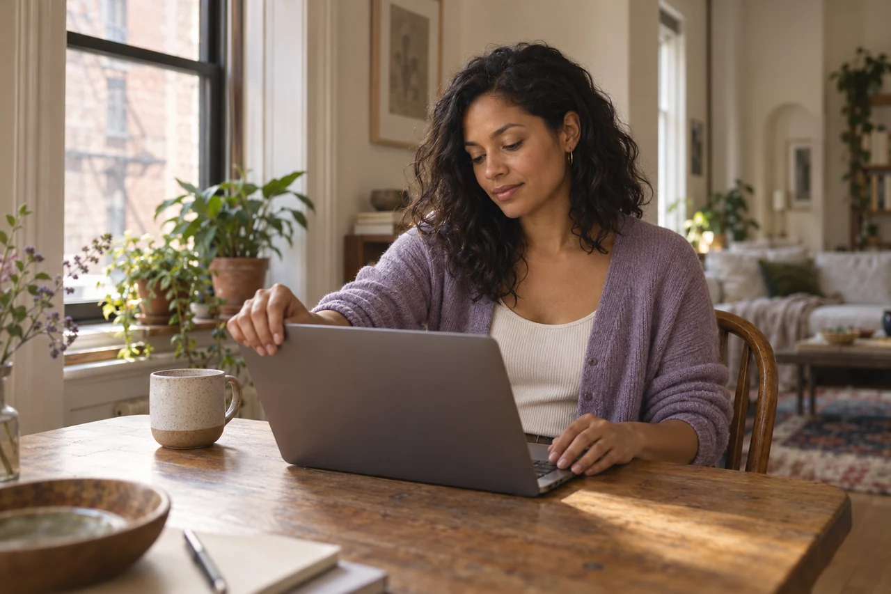 Person using a laptop at home