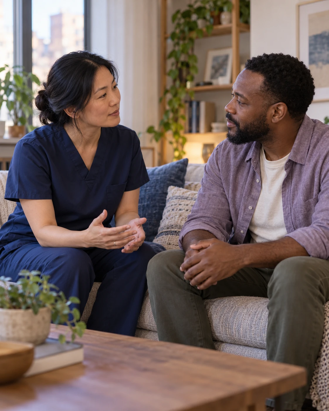 A nurse preparing for a home visit with a patient